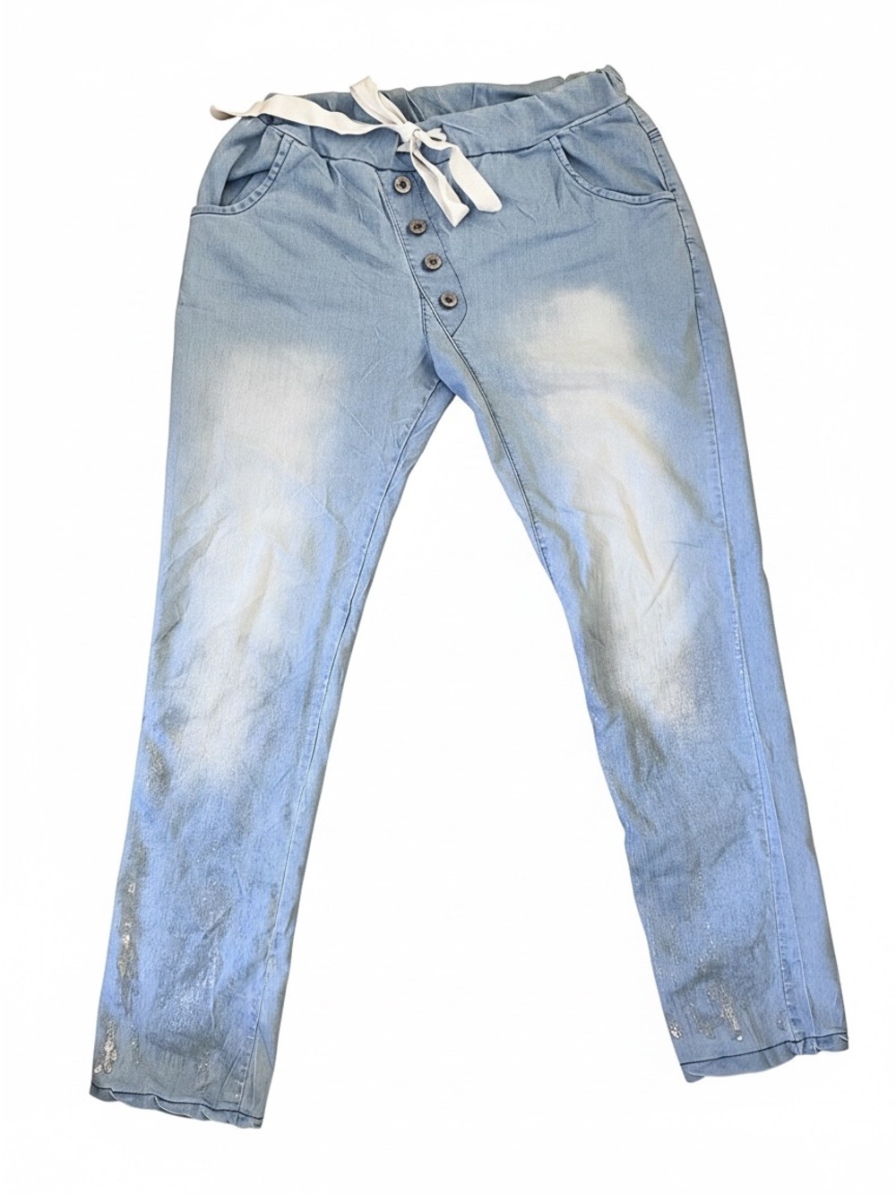 Women’s Slim Straight Light Blue Denim Jeans with Drawstring Waist